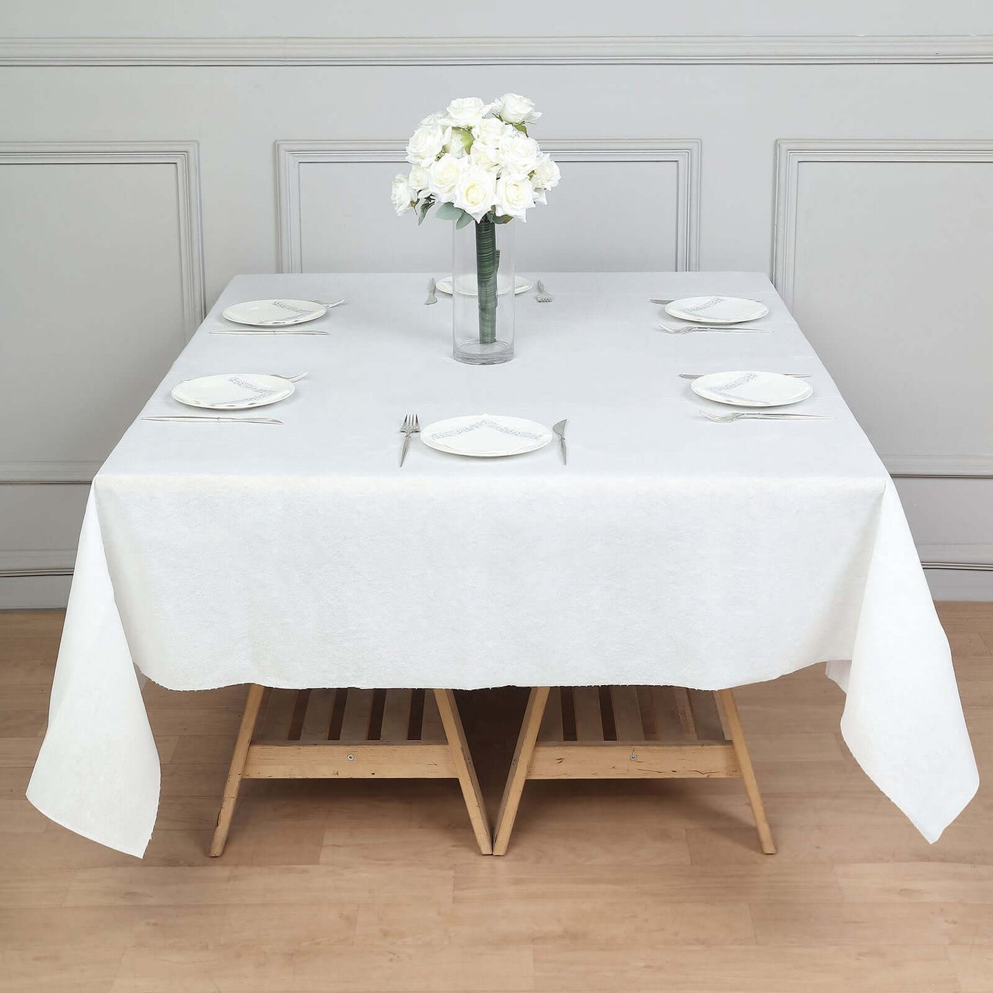 Paper Airlaid Tablecloth Square White - Disposable Linen-Feel Table Cover 70"x70"