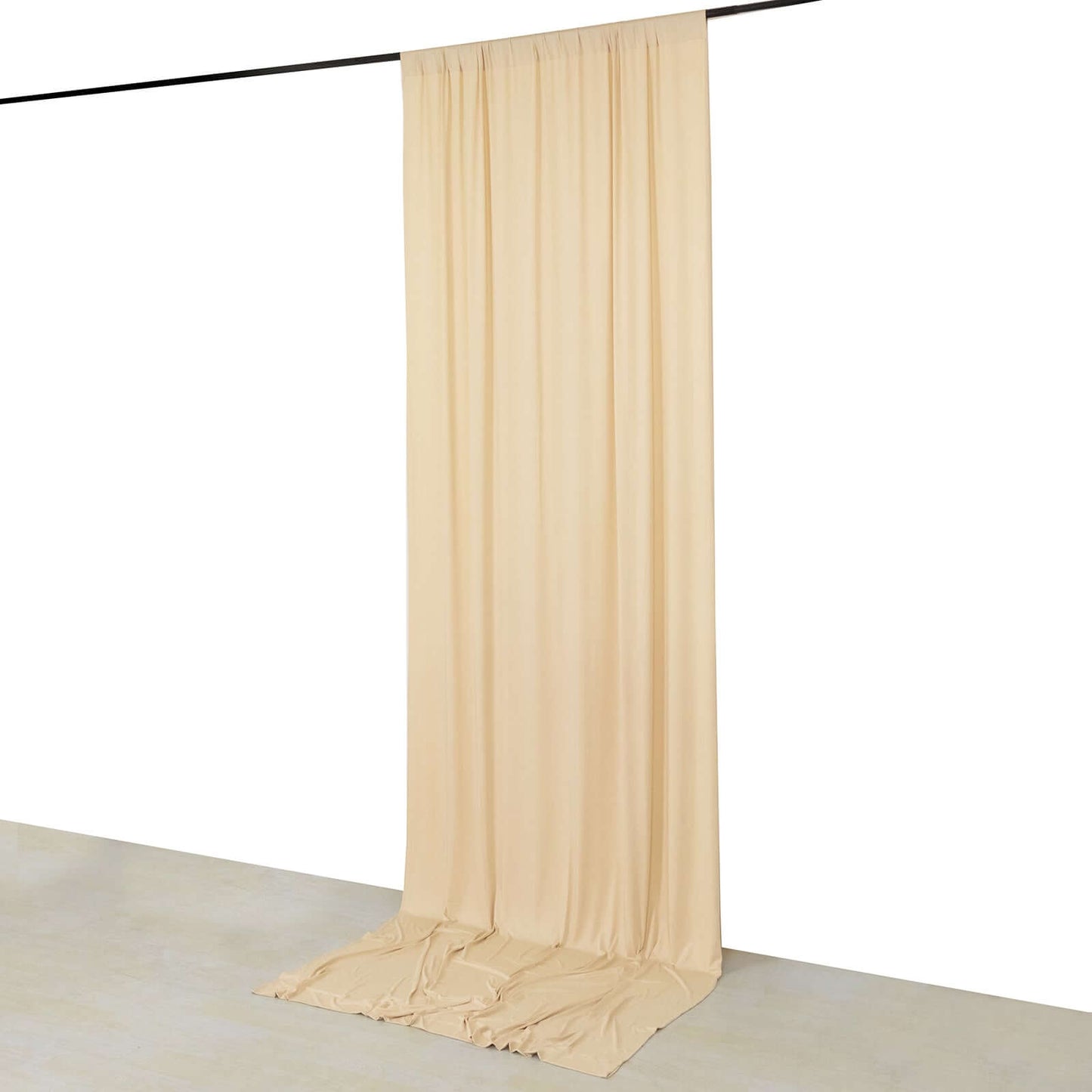 Beige 4-Way Stretch Spandex Event Curtain Drapes, Wrinkle Free Backdrop Event Panel with Rod Pockets - 5ftx12ft