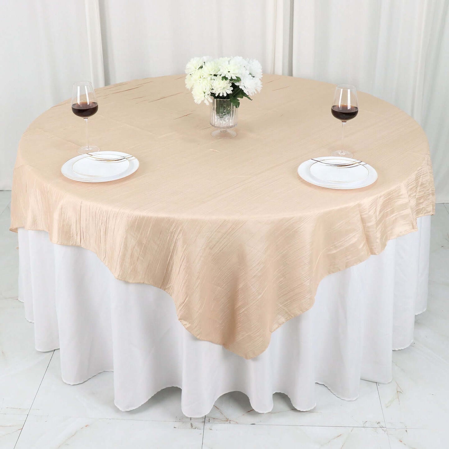 Taffeta 72"x72" Table Overlay Square Tablecloth Beige - Accordion Crinkle Table Cover