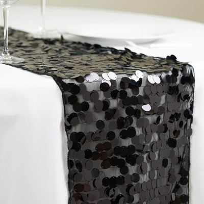 Big Payette Sequin 13"x108" Table Runner Black - Dazzling Design - Linen Luxes