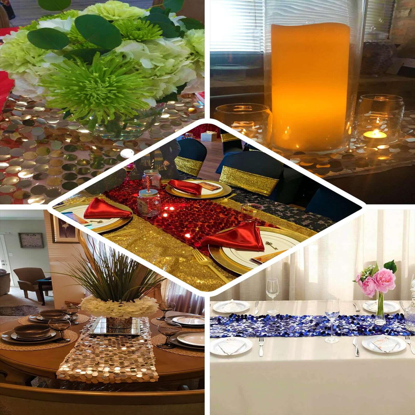 Big Payette Sequin 13"x108" Table Runner Champagne - Dazzling Design - Linen Luxes