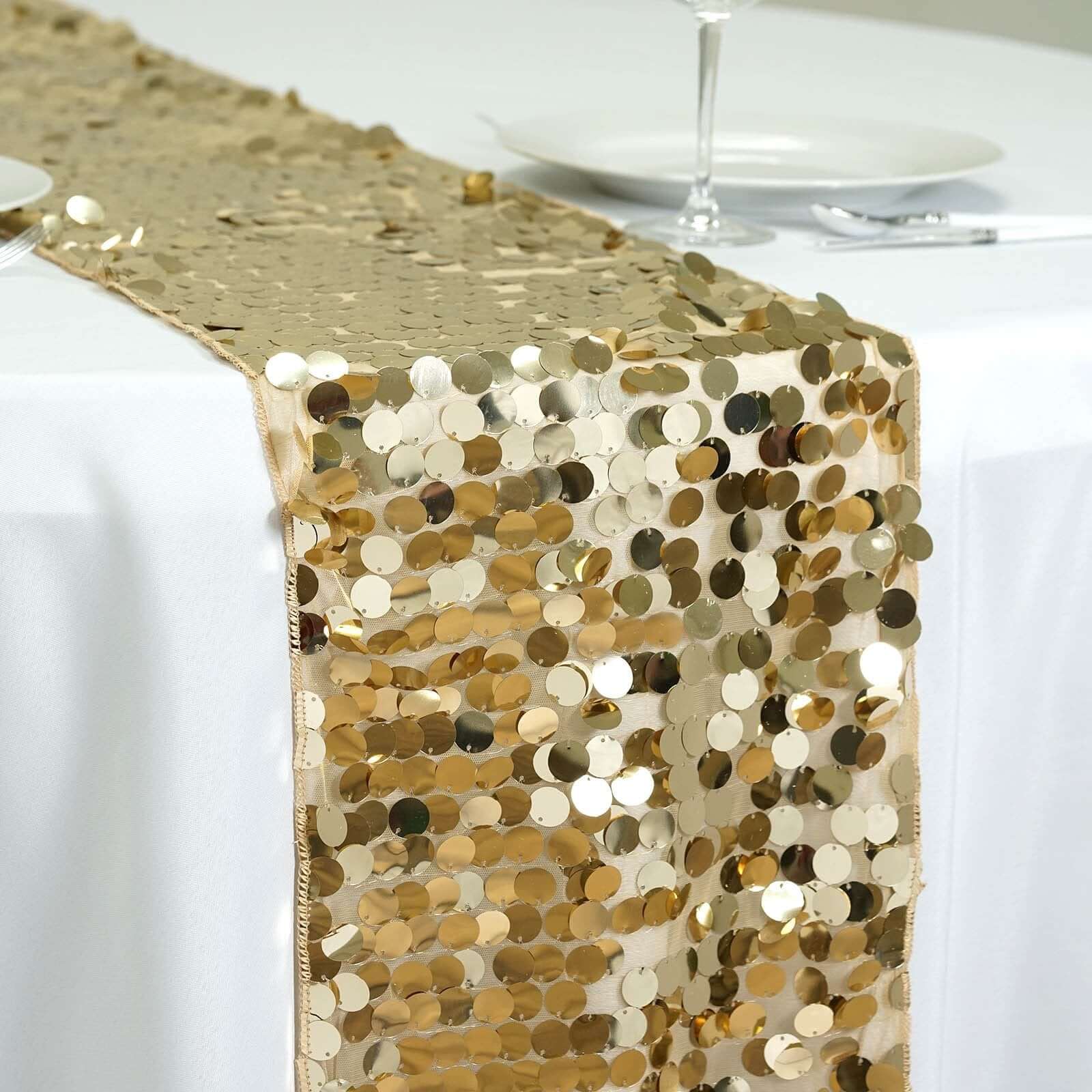 Big Payette Sequin 13"x108" Table Runner Champagne - Dazzling Design - Linen Luxes