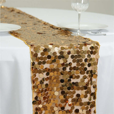 Big Payette Sequin 13"x108" Table Runner Gold - Dazzling Event Decoration - Linen Luxes