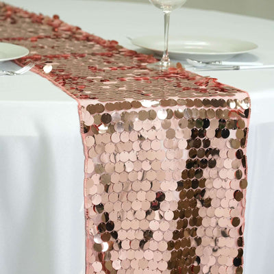 Big Payette Sequin 13"x108" Table Runner Rose Gold - Dazzling Design - Linen Luxes