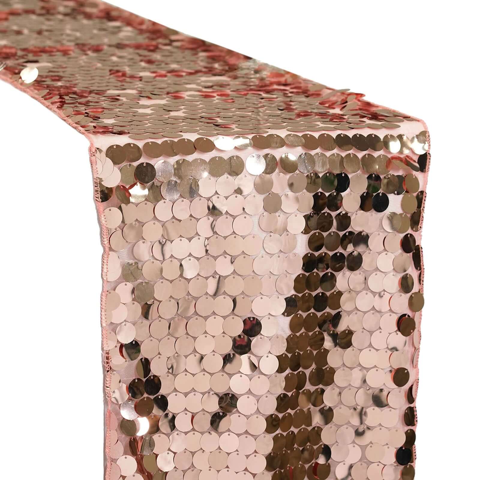 Big Payette Sequin 13"x108" Table Runner Rose Gold - Dazzling Design - Linen Luxes