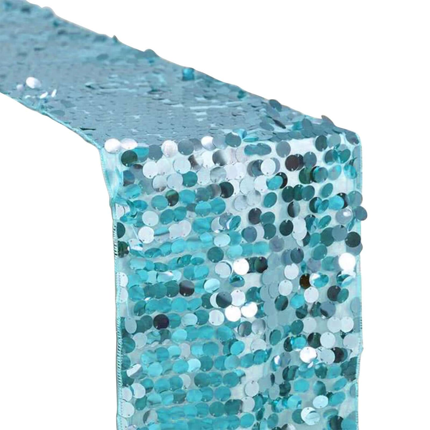 Big Payette Sequin 13"x108" Table Runner Turquoise - Dazzling Design - Linen Luxes