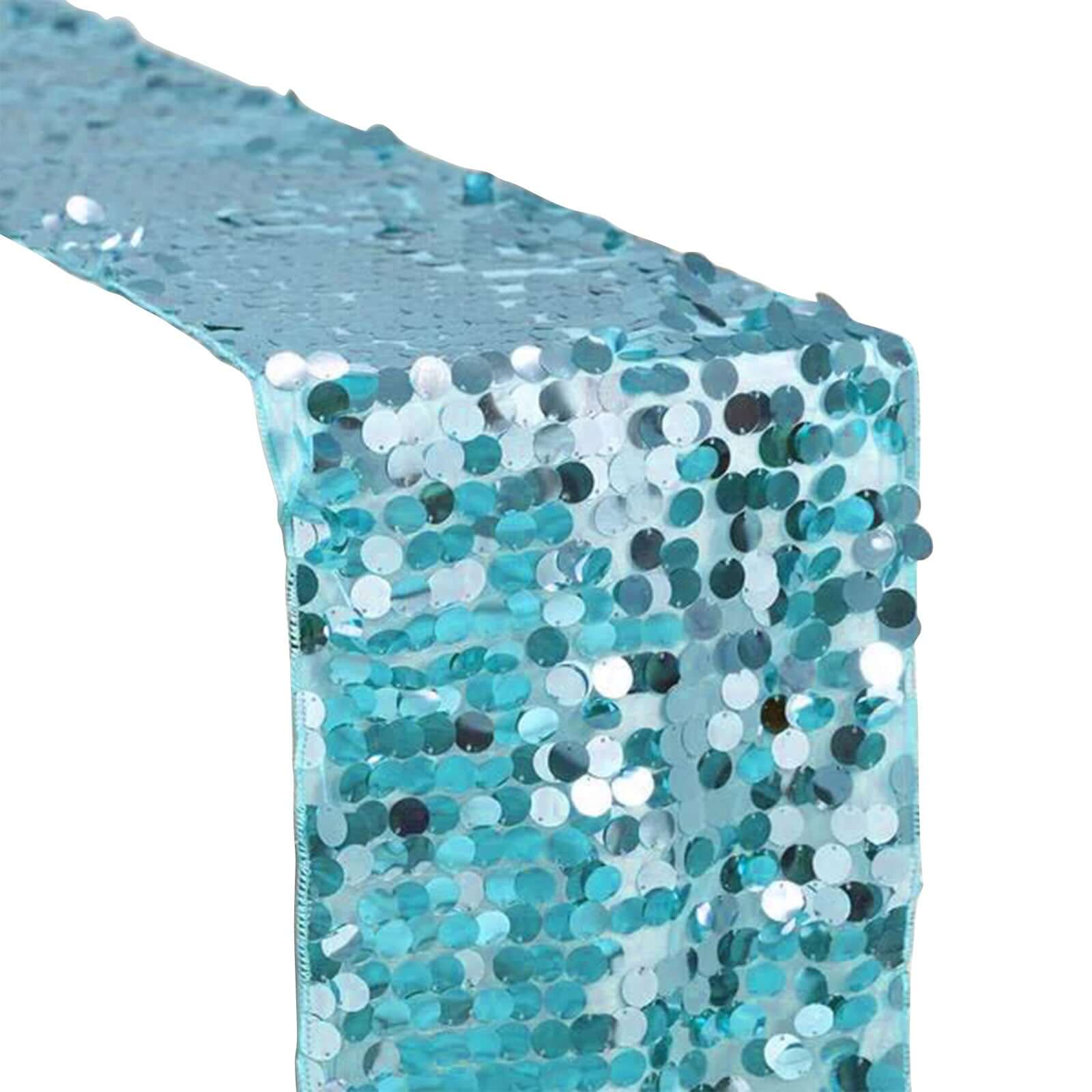 Big Payette Sequin 13"x108" Table Runner Turquoise - Dazzling Design - Linen Luxes