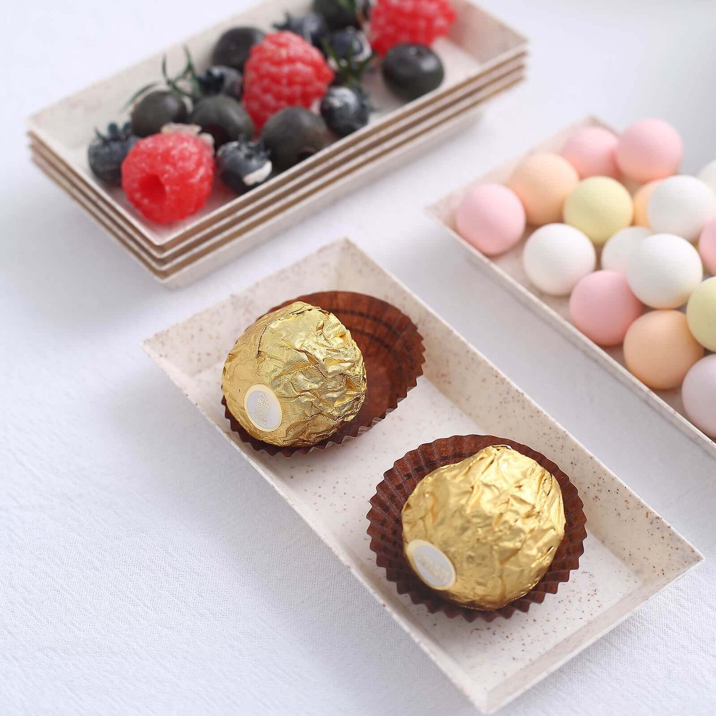 24-Pack Mini Wheat Straw Fiber Serving Trays Rectangular Biodegradable - Ideal for Appetizers 5"