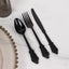 72 Pcs Plastic Silverware Set in Baroque Style Black - Heavy Duty Disposable Knife, Fork, and Spoon Set