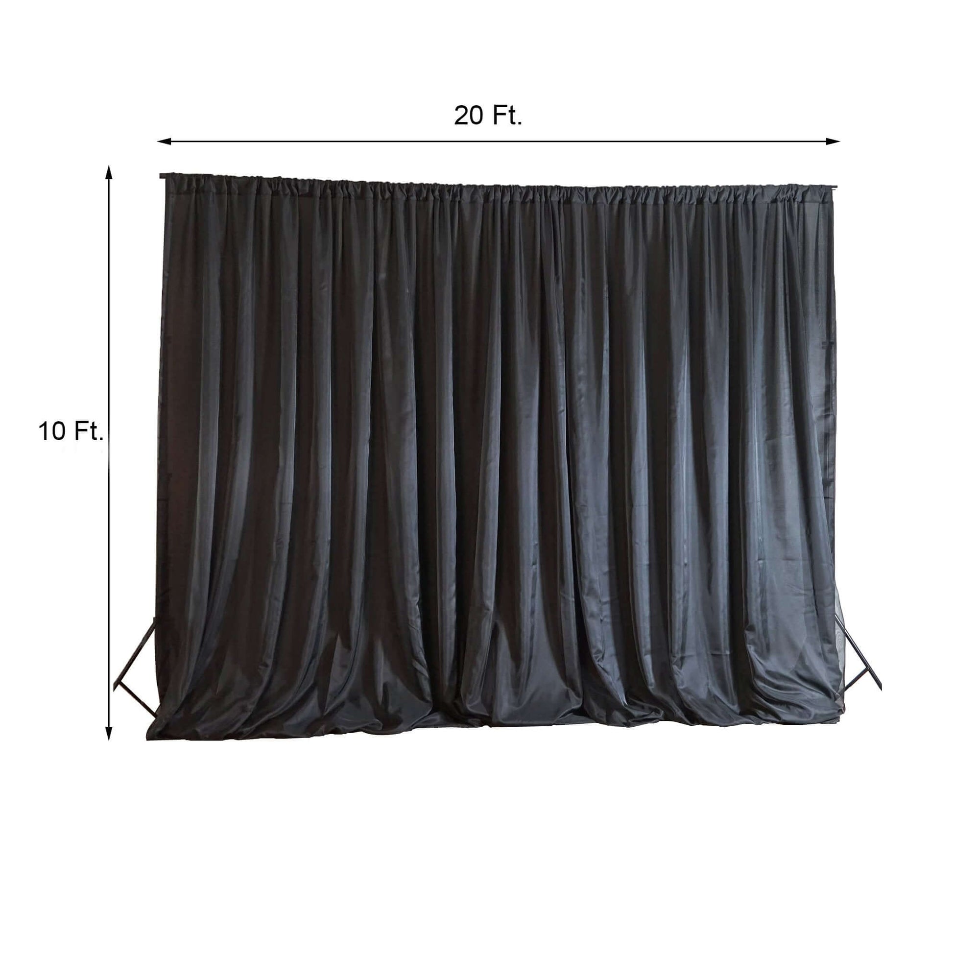 Black Chiffon Polyester Event Curtain Drapes, Dual Layer Divider Backdrop Event Panels with Rod Pockets - 20ftx10ft - Linen Luxes