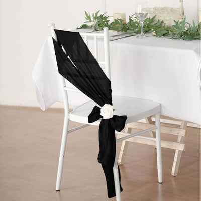5 Pack Taffeta 6"x106" Chair Sashes Black Accordion Crinkle Texture - Stylish Decor for Weddings & Gatherings
