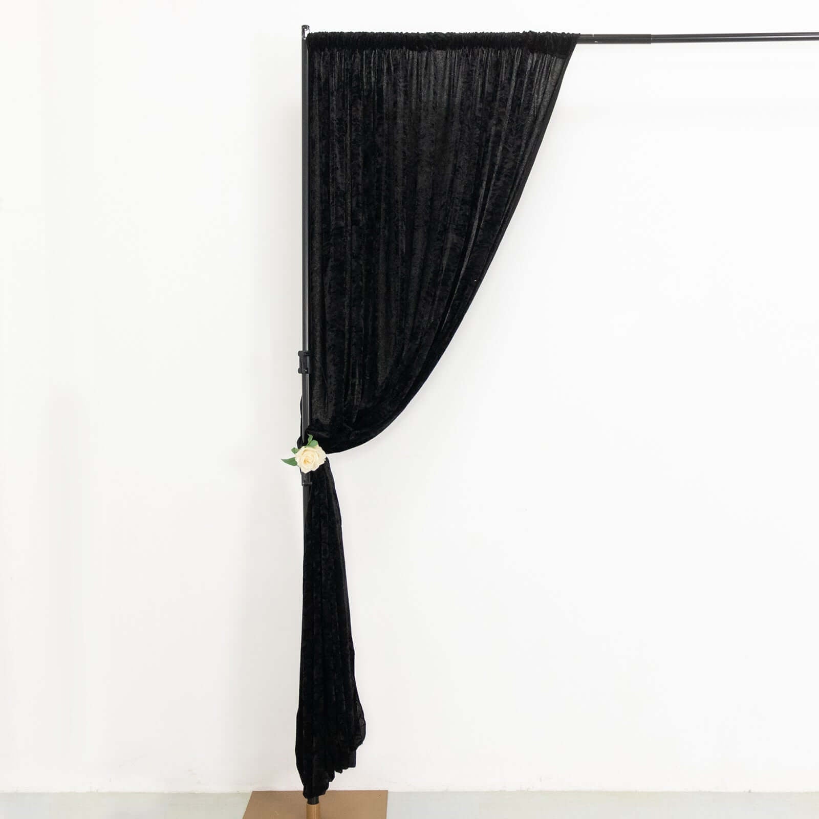 Black Crushed Velvet Backdrop Curtain â€“ 8ft x 8ft Event Drape with Rod Pocket, Privacy Panel for Photo Booths & Events - Linen Luxes