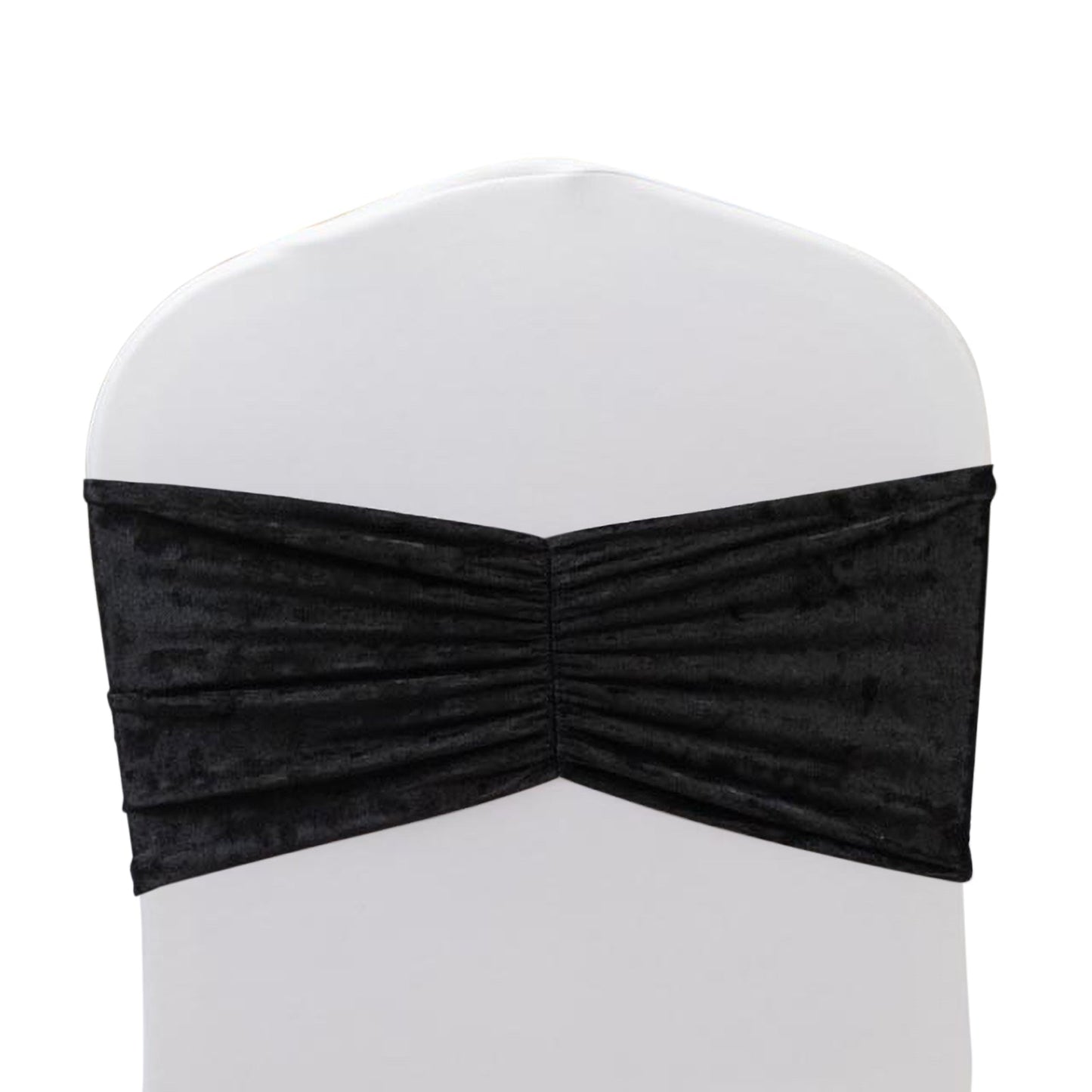 5 Pack Crushed Velvet Chair Bands Black Wide Ruffle Style - Textured Chair Sashes for Stunning Event Decor - 8"x15"