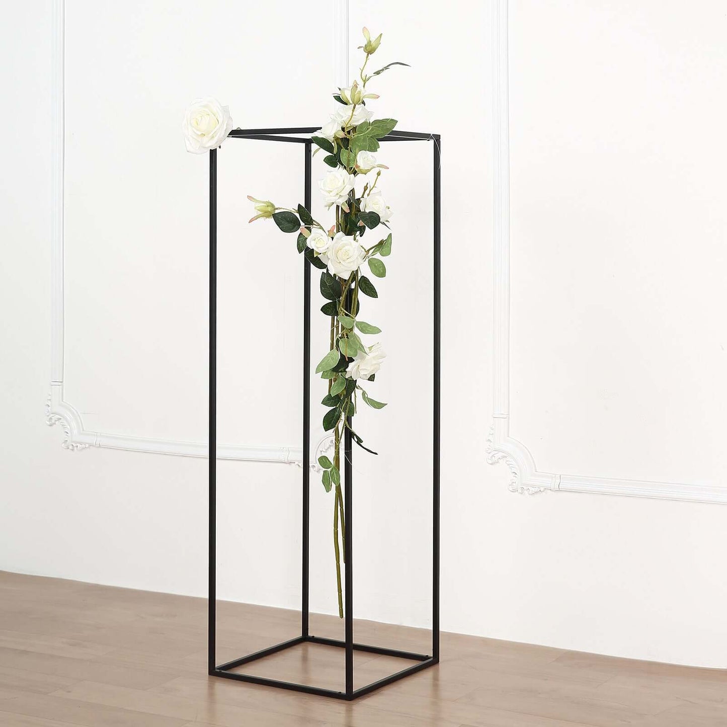 2-Pack Wedding Flower Stand Matte Black Metal Geometric Column Frame Rectangular - Versatile Floral Pedestal for Sophisticated Arrangements 40"