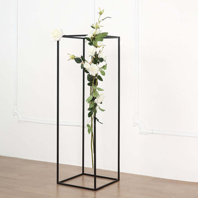 2-Pack Wedding Flower Stand Matte Black Metal Geometric Column Frame Rectangular - Versatile Floral Pedestal for Sophisticated Arrangements 40"