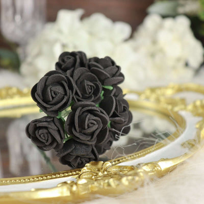 48 Roses 1" Black Real Touch Artificial DIY Foam Rose Flowers With Stem, Craft Rose Buds