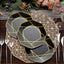 10-Pack Plastic 8" Octagon Dessert Plates in Black - Modern Disposable Salad/Appetizer Plates with Gold Geometric Design for Special Occasions & Celebrations