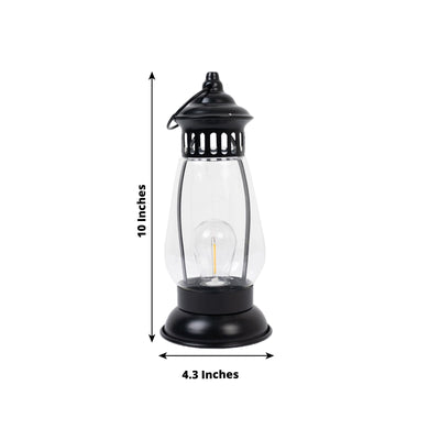 4 Pack 10" Black Vintage LED Hanging Lanterns, Battery-Operated Metal Hurricane Lamps for Outdoor and Indoor Use