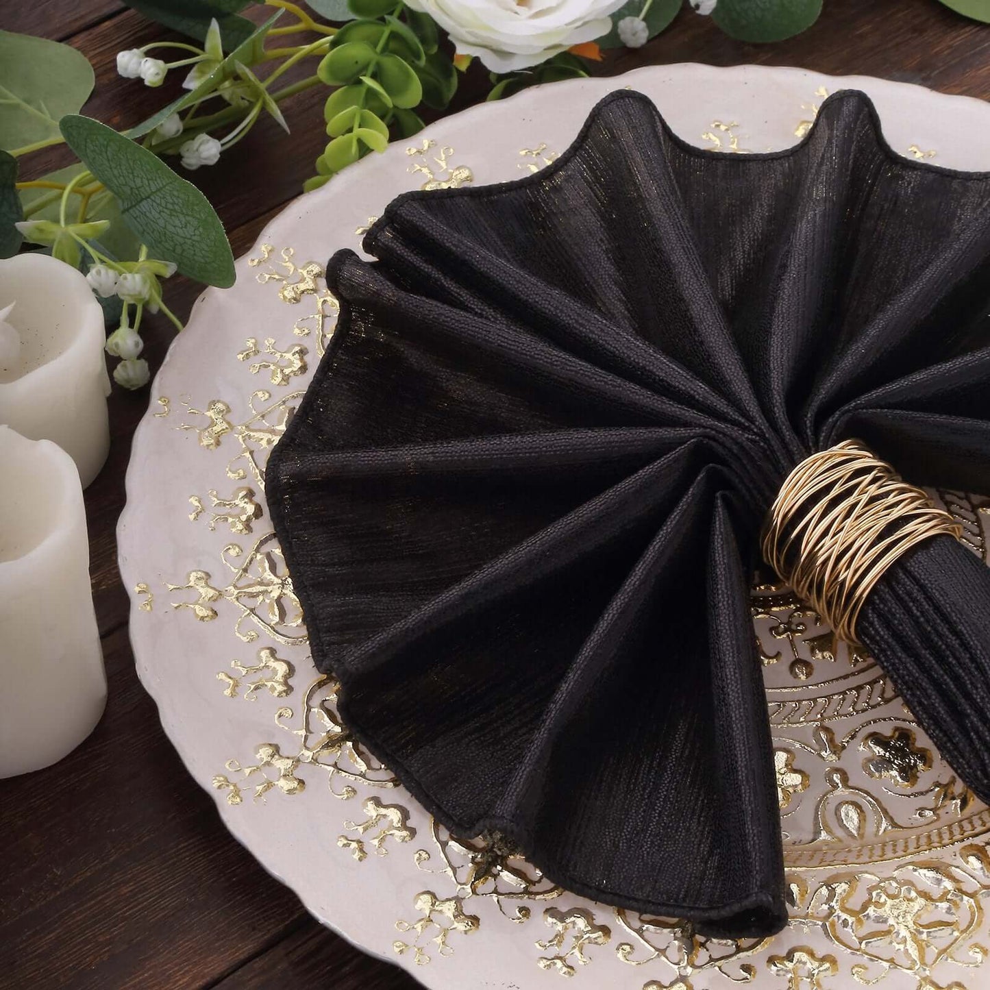 5 Pack Polyester 20"x20" Napkins Black Shimmer Sequin Dots - Luminous Cloth Napkins