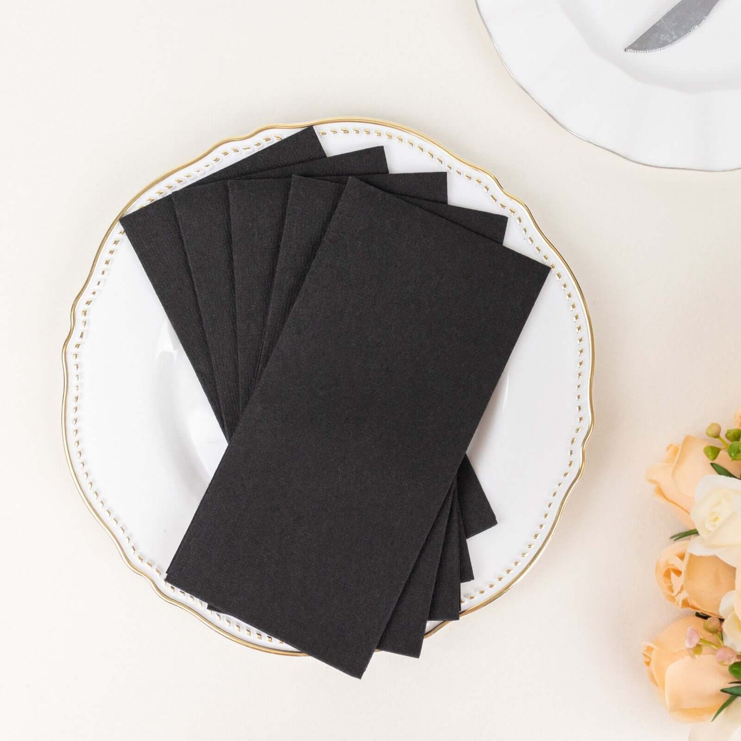 20 Pack Linen-Like Paper 8.5"x4" Napkins Black - Highly Absorbent & Disposable Airlaid Guest Towels