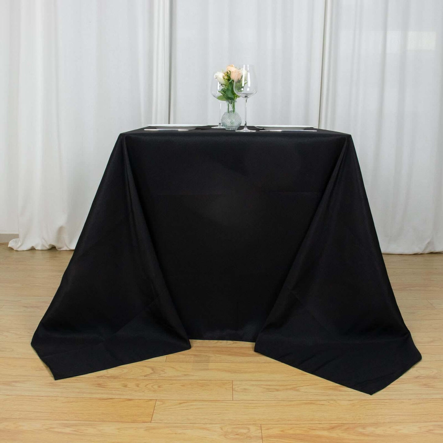 Premium Polyester Square Tablecloth 90"x90" Black 220GSM Wrinkle-Resistant Table Cover