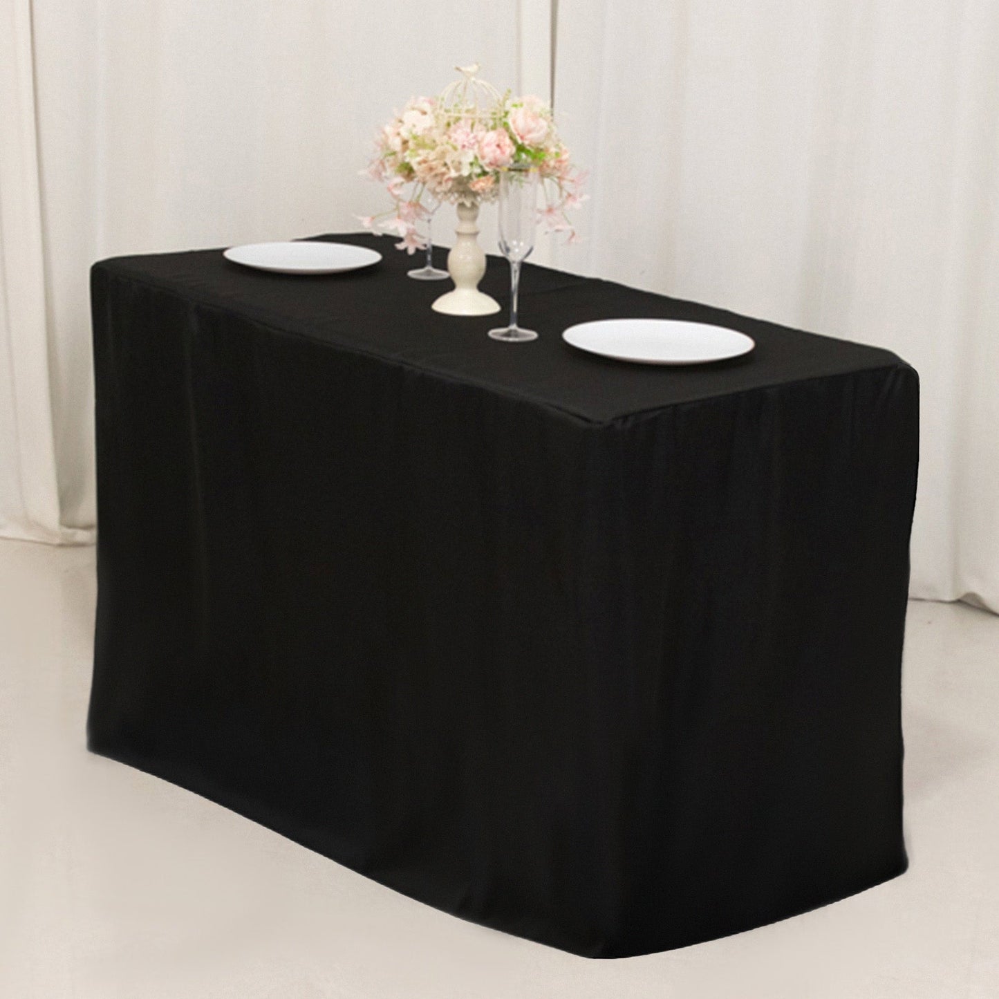 Fitted Polyester 48"x24"x42" Rectangle Tablecloth Black - Snug Fit for Elevated Tables