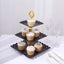 3-Tier Plastic Square Cupcake Stand Tower Black - Charming Disposable Dessert Display Serving Tray Platter with Heart Wavy Edge & Gold Top Handle for Tea Parties Weddings & Special Occasions 13"