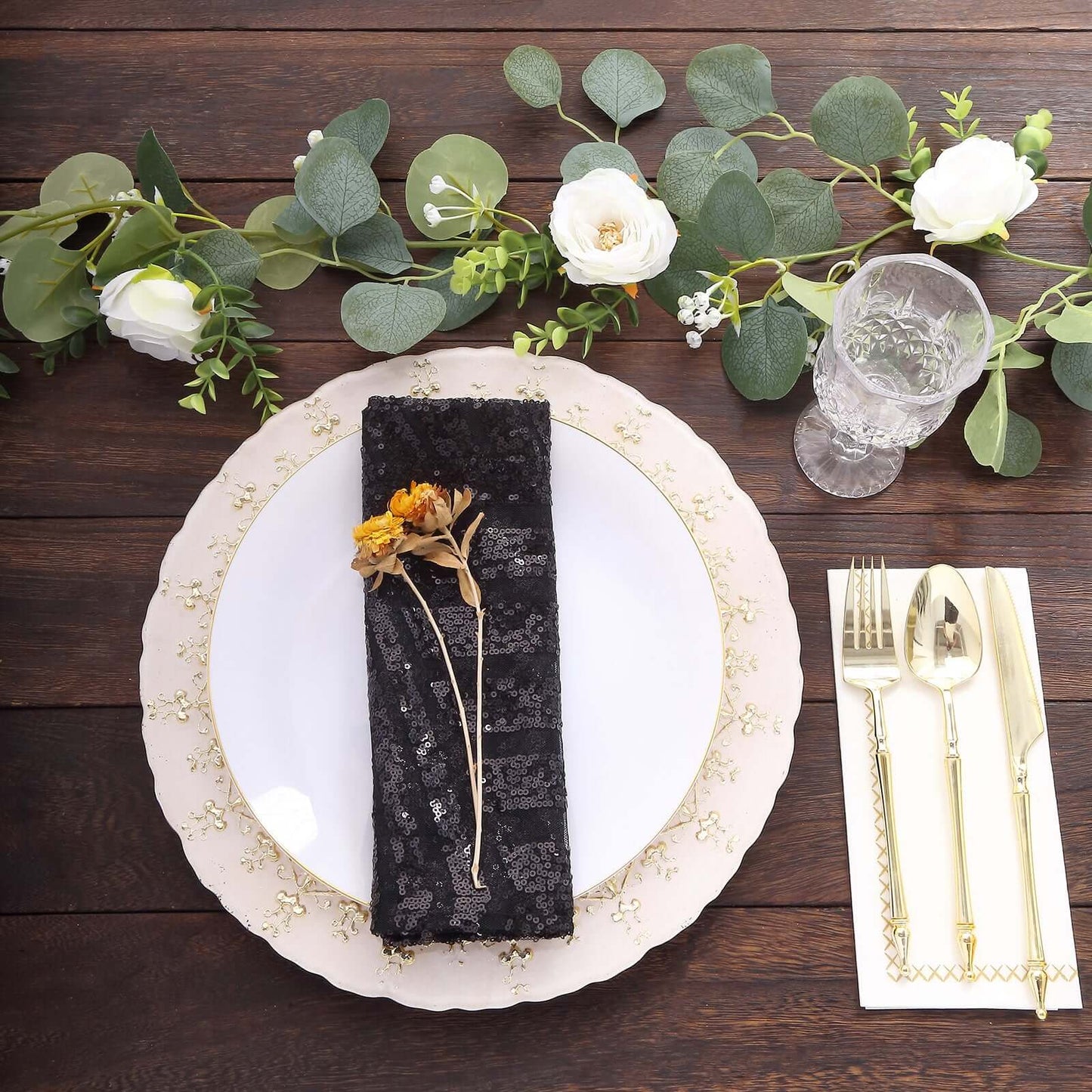 Sequin Napkins 20"x20" Black - Diamond Pattern Reusable Napkin