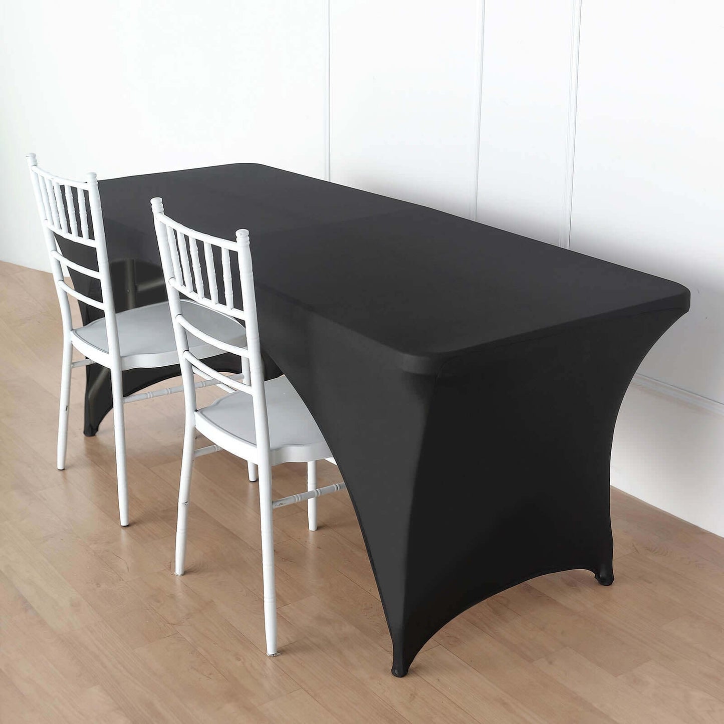 Stretch Spandex 72"x30" Rectangular Table Cover Black with Curved Open Back Design Tailored Professional Look