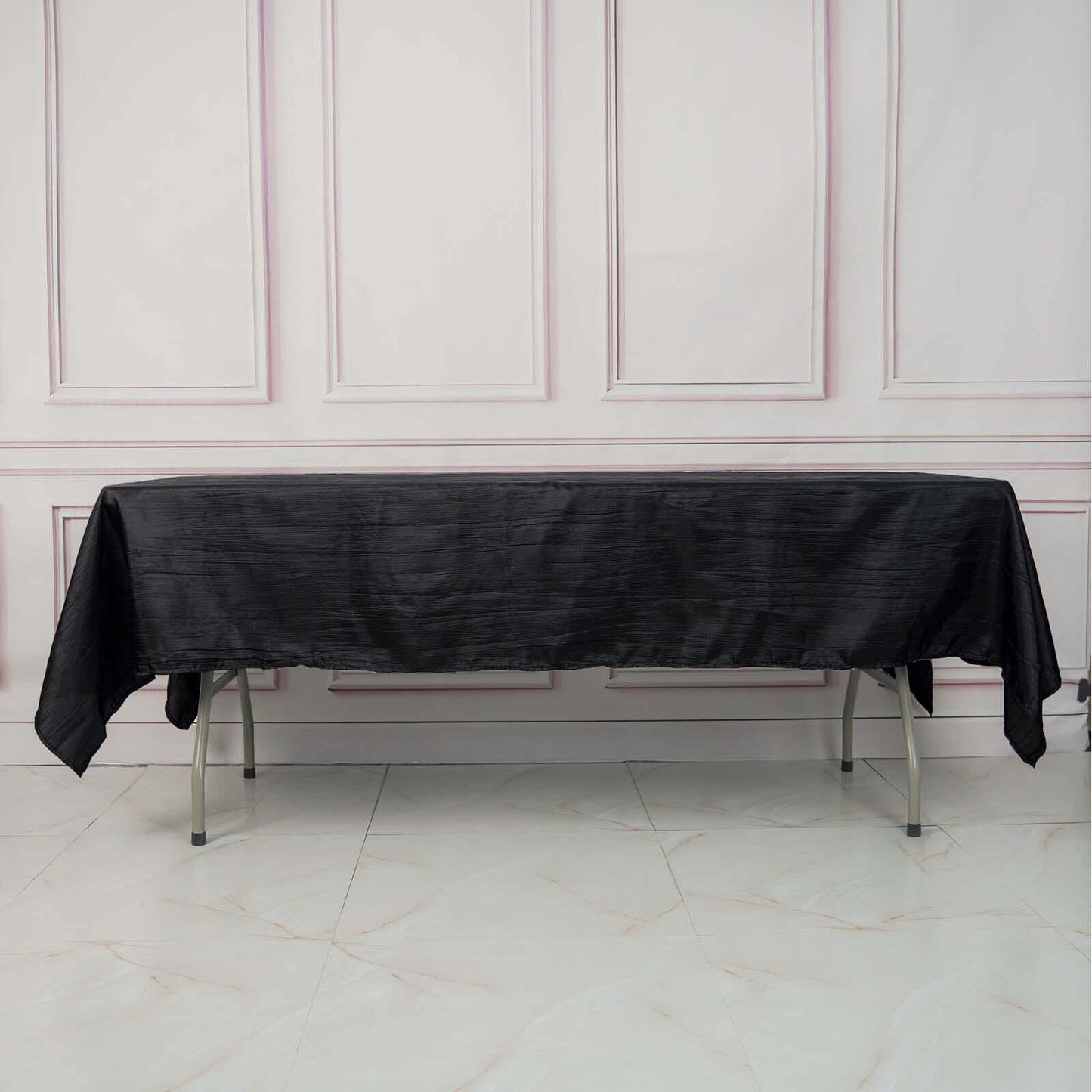 Taffeta 60"x102" Rectangle Tablecloth Black - Accordion Crinkle Table Cover