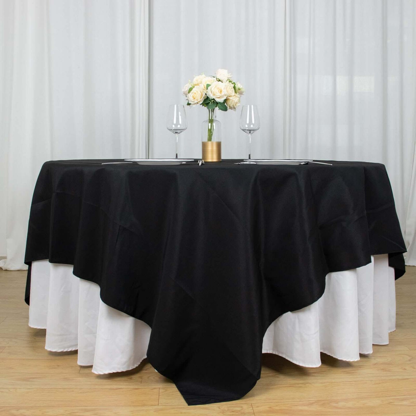 Premium Polyester 90"x90" Table Overlay Square Tablecloth Black 220GSM Wrinkle-Resistant Table Cover