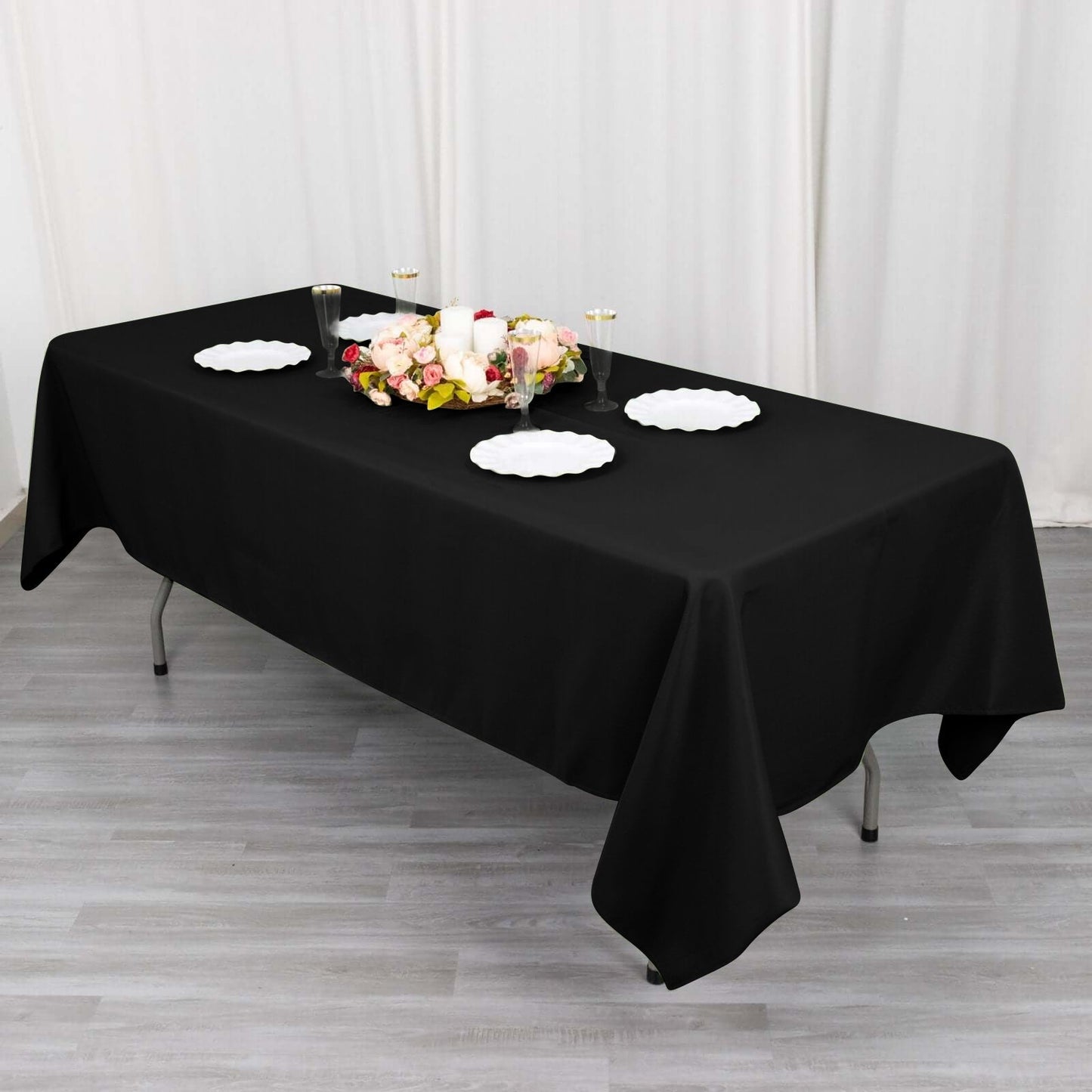 Cotton Blend 60"x102" Rectangle Tablecloth Black - Wrinkle-Resistant Finish for Gatherings