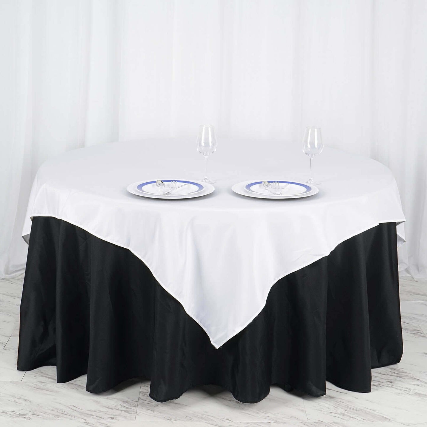 Polyester 70"x70" Table Overlay Square Tablecloth White - Wrinkle-Resistant & Durable Table Cover for Events
