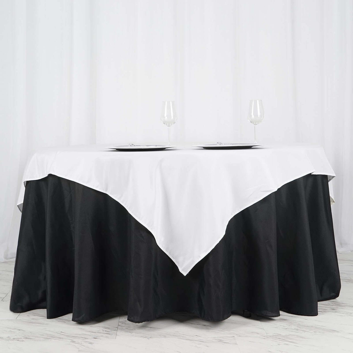 Polyester 70"x70" Table Overlay Square Tablecloth White - Wrinkle-Resistant & Durable Table Cover for Events