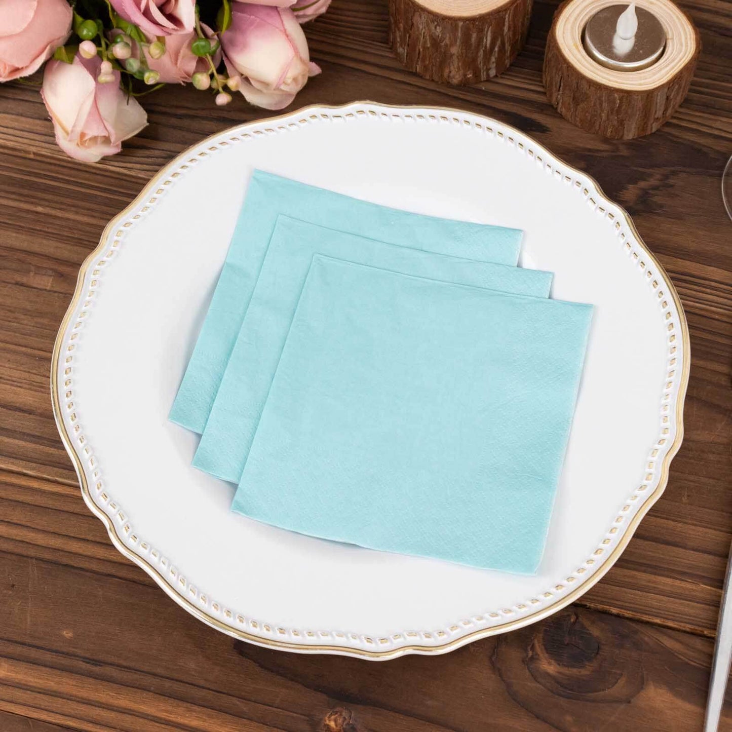 50-Pack Paper Beverage Napkins Blue - 2 Ply Disposable Soft 18GSM Cocktail Napkins 5"x5"