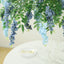 55" Artificial Silk Wisteria Vine Round Hanging Canopy in Dusty & Light Blue, Draping Garland Flower Chandelier With Interchangeable Branches