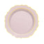 10-Pack Plastic 8" Round Dessert Plates in Blush with Gold Scalloped Rim - Disposable Appetizer/Salad Plates