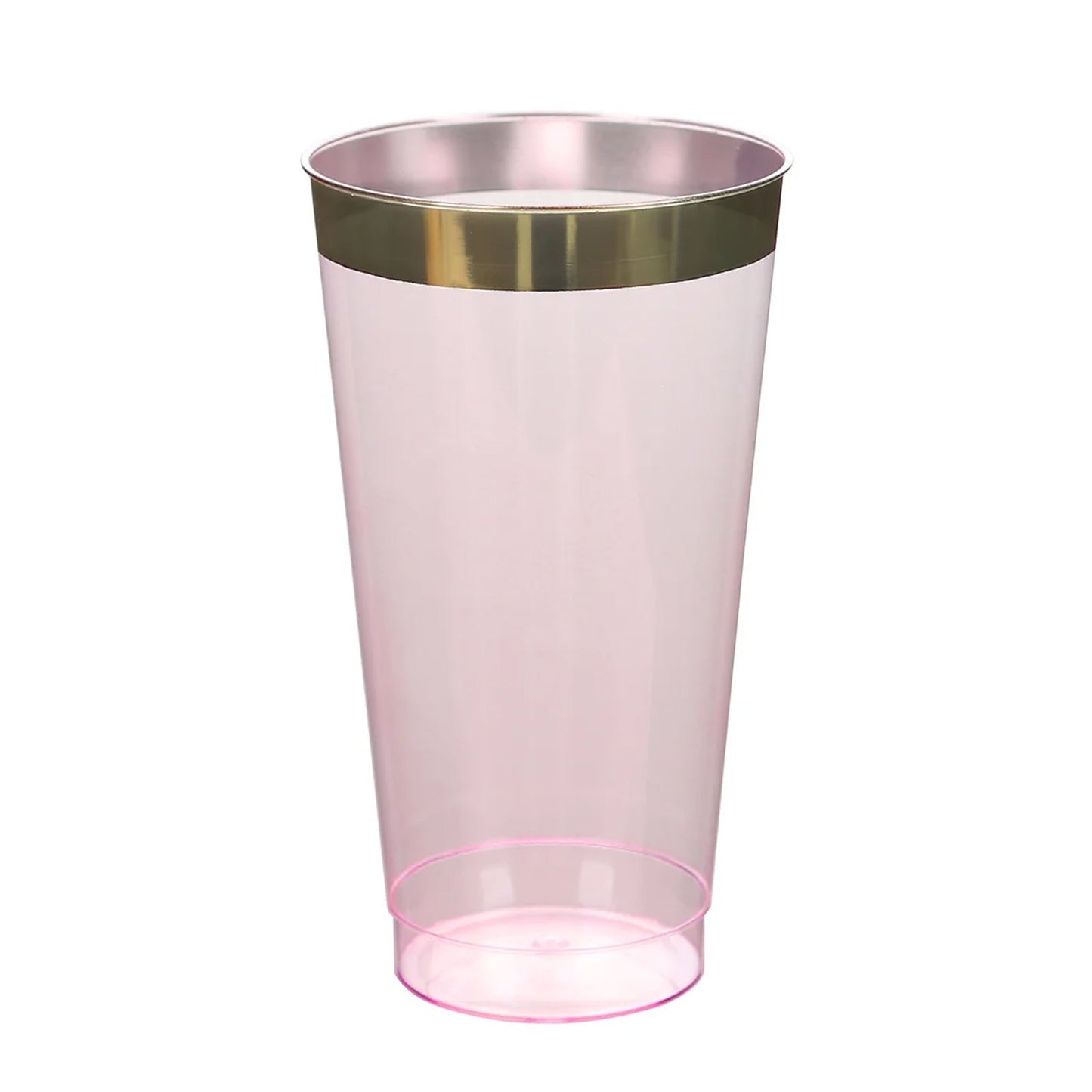 12-Pack Plastic Party Cups Transparent Blush with Gold Rim - Durable Disposable Tumblers for Drinks 17oz 5.5"