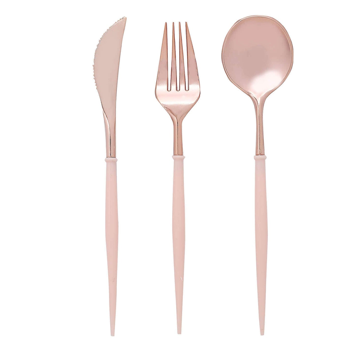 24-Pack Plastic Flatware Set in Rose Gold with Blush Handle - Heavy Duty Disposable Modern Silverware 8"