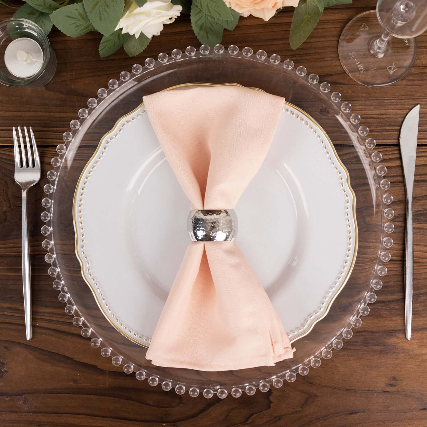 5 Pack Premium Polyester 20"x20" Napkins Blush - Wrinkle-Resistant & Durable Dinner Napkins