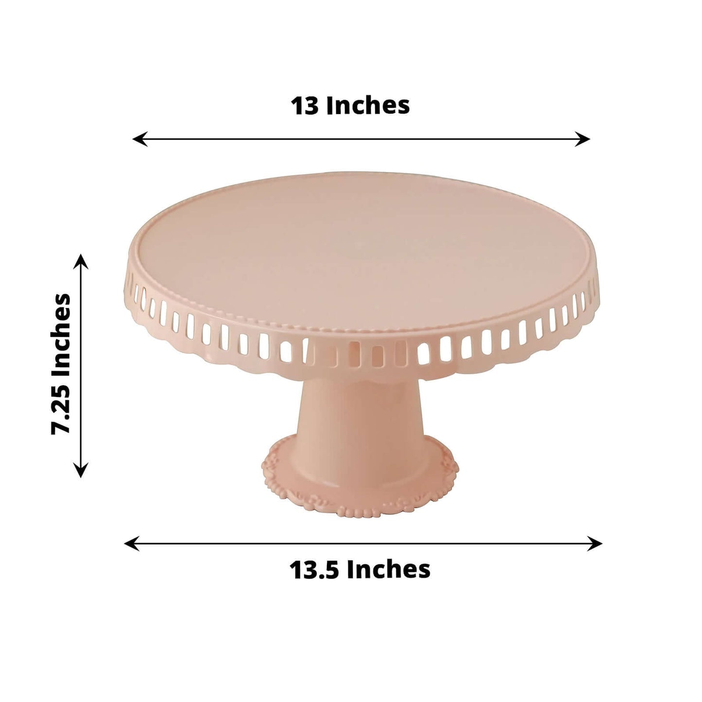 4-Pack Plastic Round Pedestal Cake Stands Blush - Hollow Ribbon Trim Edges 13"