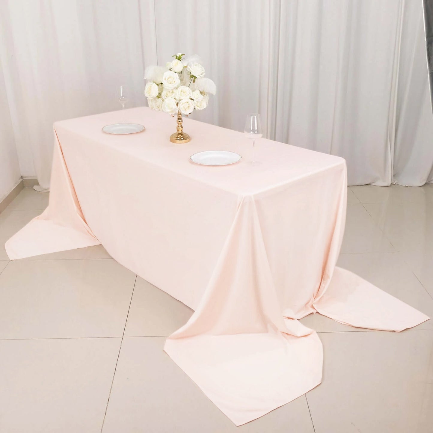 Scuba Rectangular 90"x156" Tablecloth Blush - Wrinkle Free, Stain Resistant & Seamless Table Cover