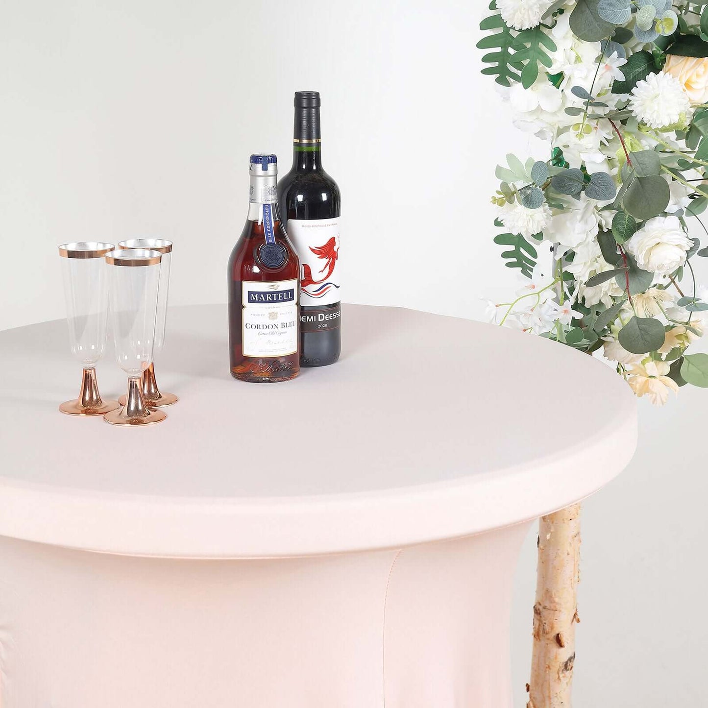 Spandex 30" Round Cocktail Table Cover Skirt Blush With Natural Wavy Drapes