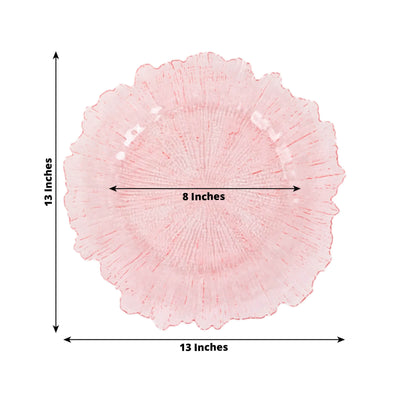 6-Pack Acrylic Plastic Round Charger Plates 13" in Transparent Blush with Reef Design, Dinner Charger Tableware