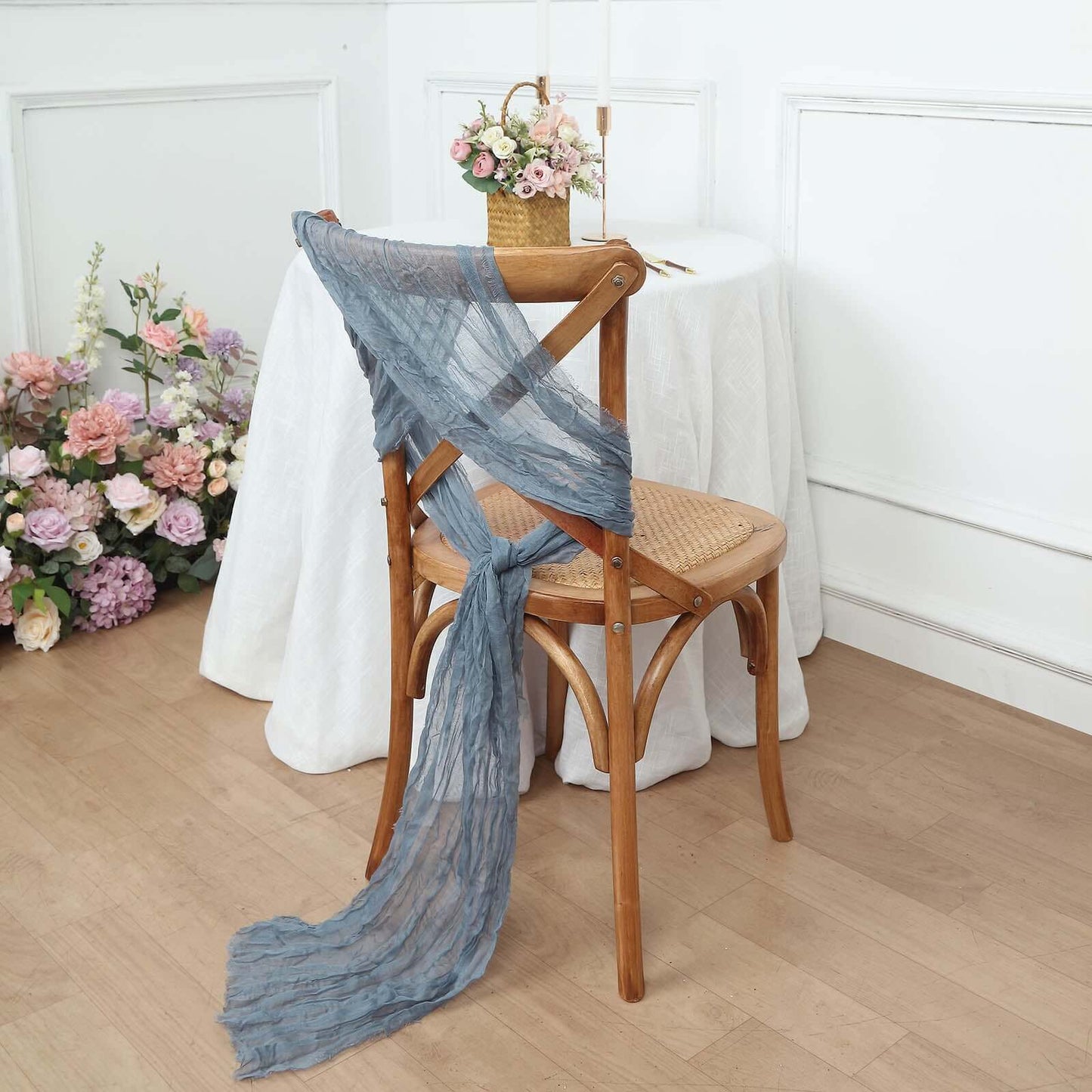 5 Pack Cheesecloth Gauze 16"x88" Chair Sashes Dusty Blue - Boho Chair Decorations