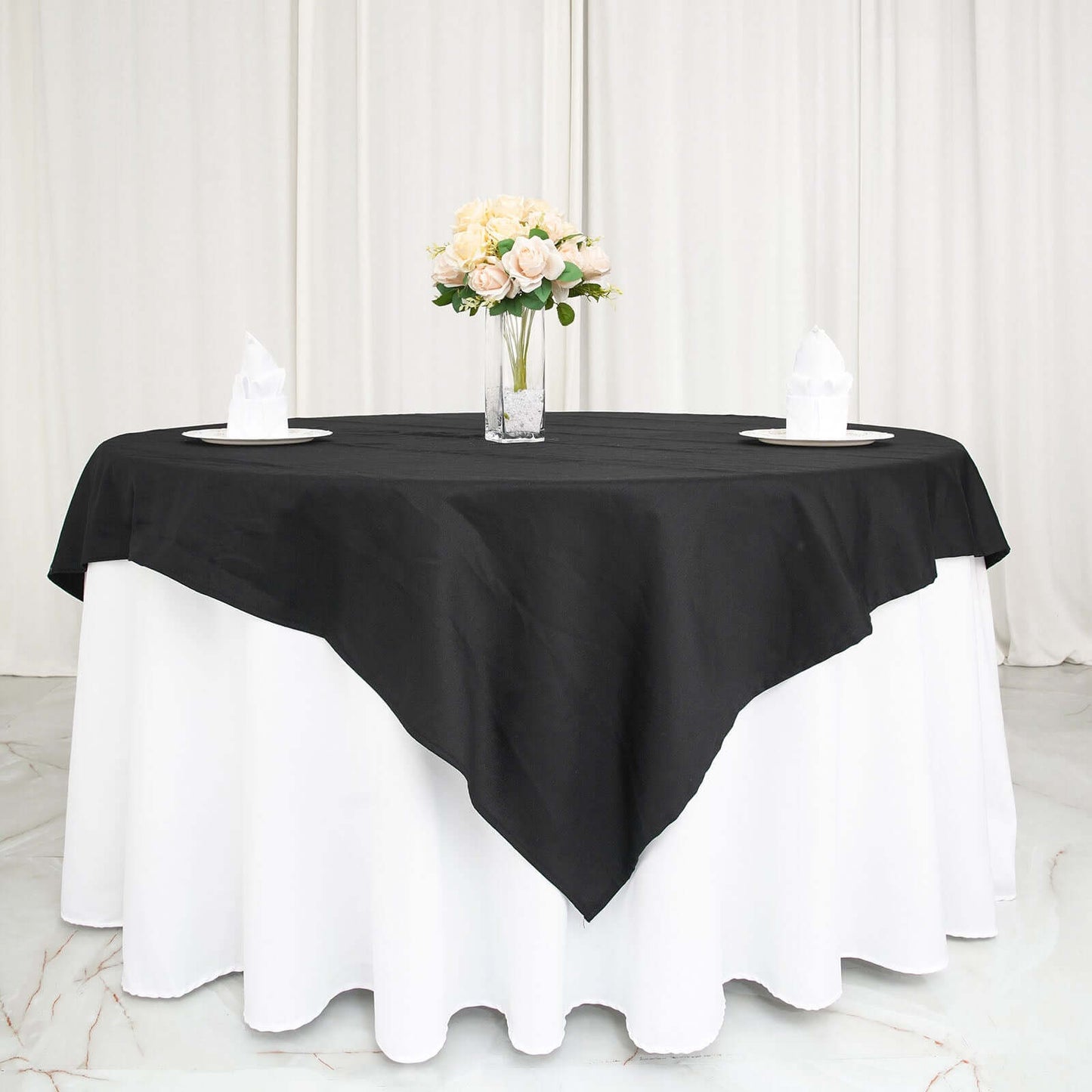 100% Cotton 70"x70" Table Overlay Square Tablecloth Black Linen - Soft & Breathable Fabric Table Topper