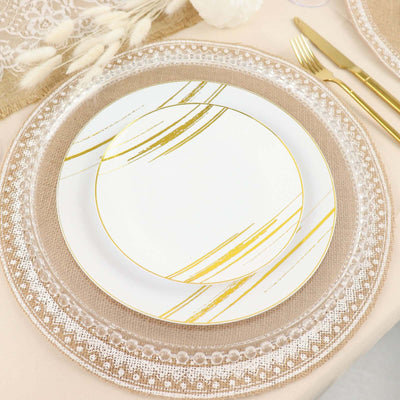 4-Pack Placemats Braided Design Natural Jute and White Round - Rustic Burlap Woven Table Mats 15"