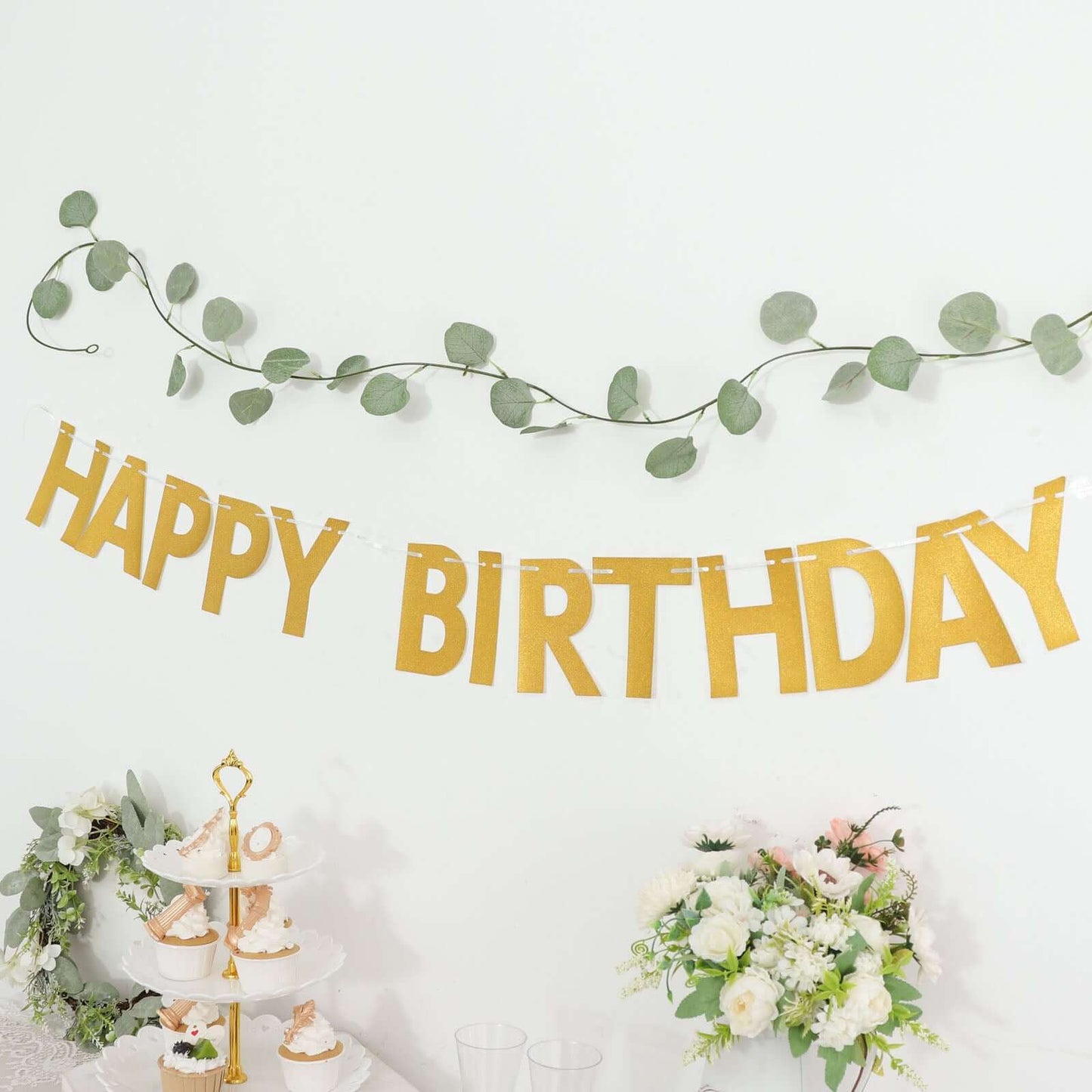 4ft Gold Glittered Happy Birthday Paper Hanging Garland Banner Party Decor