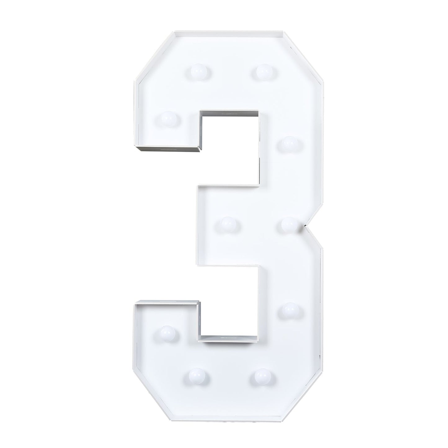 Giant LED Marquee Light Up Number "3", White 4ft Pre-Cut Foam Board with 10 Warm White Battery Operated LEDs, Glue Gun and Sticks
