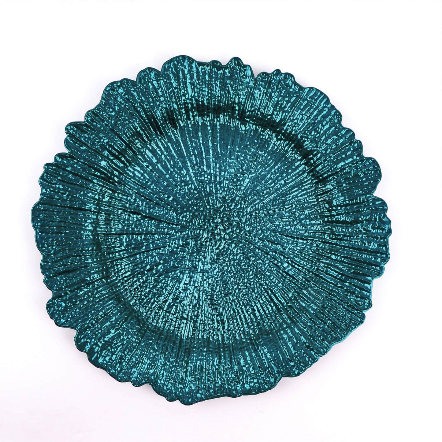6-Pack Acrylic Plastic Round Charger Plates 13" in Peacock Teal with Reef Design, Dinner Charger Tableware